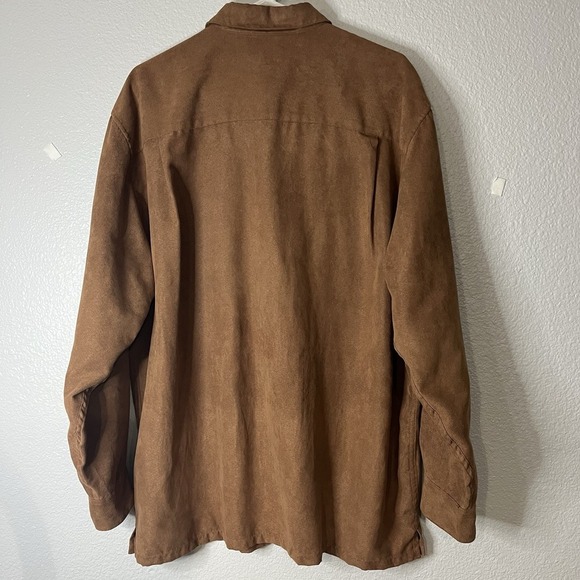 Consensus Sportswear Long Sleeve Faux Suede Brown Button Up - Picture 5 of 8